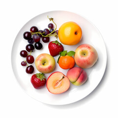 Naklejka na ściany i meble Fruits On Plate Isolated On White Background. Generative AI