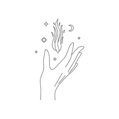 Hand drawn hand holding fire.