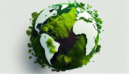 Illustration of the green planet earth on a white background Earth day concept Ai generated image