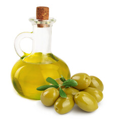 A glass bottle with oil isolated on a white background