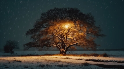 Fototapeta na wymiar tree in the snow created with Generative AI technology