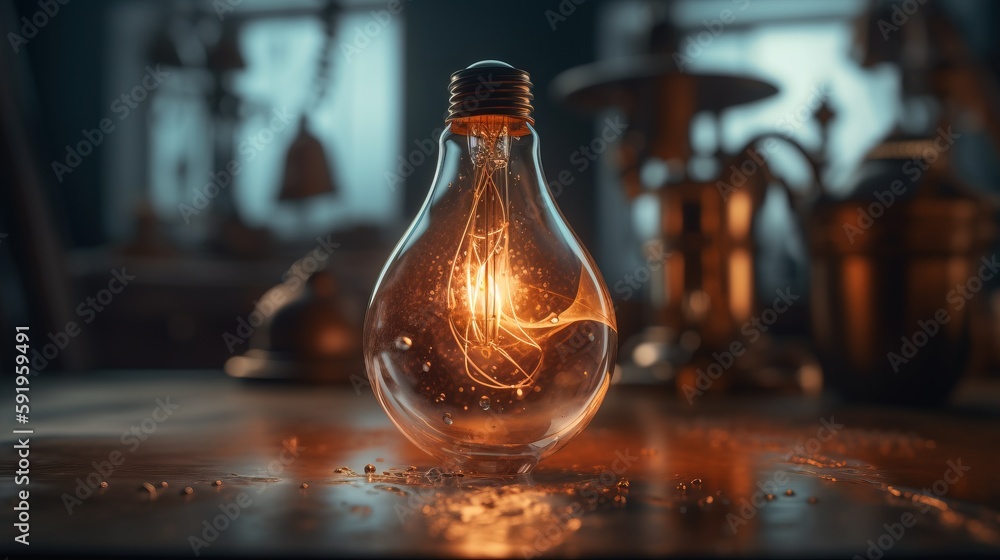 Poster a light bulb that is turned on and turned on with a small light bulb in the middle of the bulb, on a