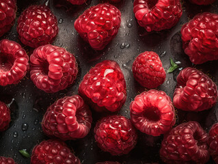 Fresh and sweet raspberries background. generative ai