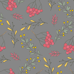 Autumn elements baby style cute naive animals flowers leaf pumpkin rain coat seamless pattern