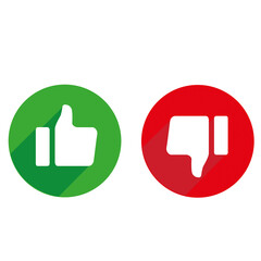 Icono de pulgares arriba y pulgares arriba. Me gusta y no me gusta. Normas. Etiquetas de buena y mala elección. Fondo blanco. Vista de frente