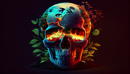 The concept of Saving the Planet Skull and Green Elements Earth day concept Ai generated image