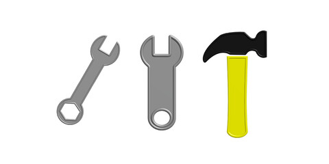 3d screwdriver, hammer and wrench vector icon