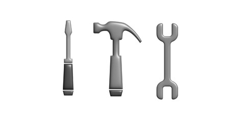 3d screwdriver, hammer and wrench vector icon