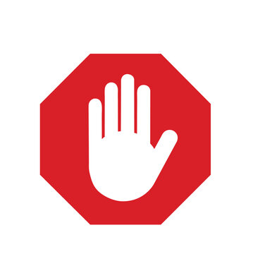 Icono de se&ntilde;al de stop con una mano. Vector. Concepto: prohibido.