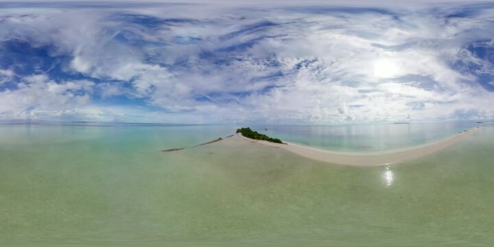 Seascape: Beautiful beach and tropical island. Malaysia. Timba Timba Island. Virtual Reality 360.