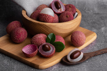 Fresh ripe lychee fruit. Tropical fruit summer in Thailand.