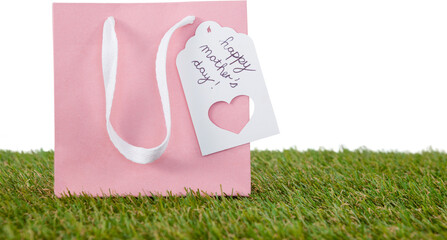 Pink gift bag with happy mothers day tag