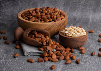 Pine nuts shelled and peeled. Сedar nuts. Toasted Organic Healthy Food.