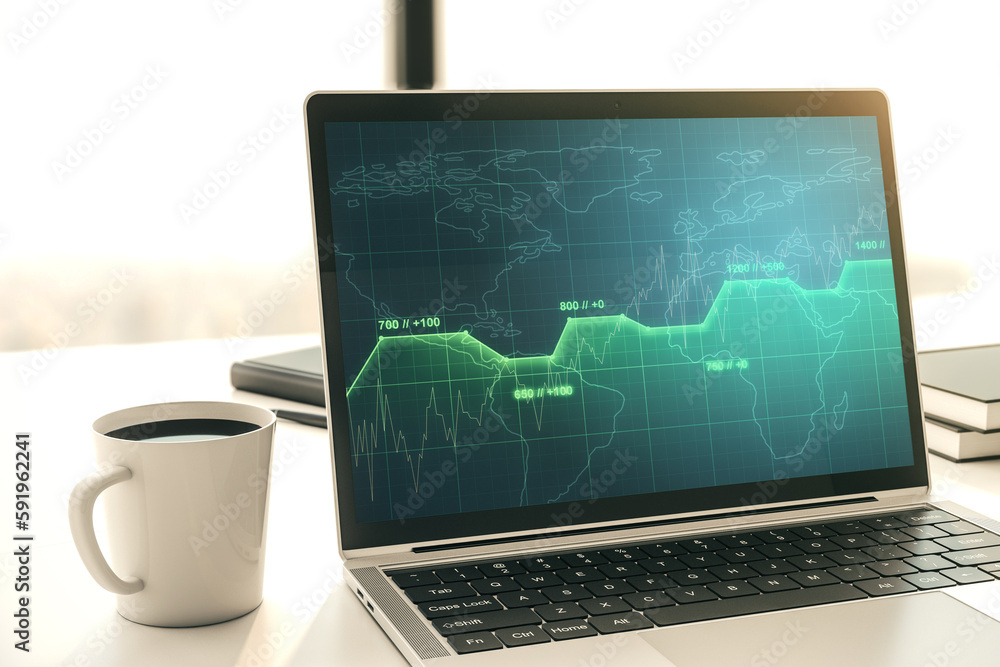 Poster modern computer display with abstract graphic data spreadsheet sketch, analytics and analysis concep
