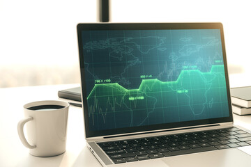 Fototapeta premium Modern computer display with abstract graphic data spreadsheet sketch, analytics and analysis concept. 3D Rendering