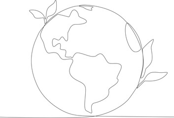 The earth and the trees around it. World environment day one-line drawing