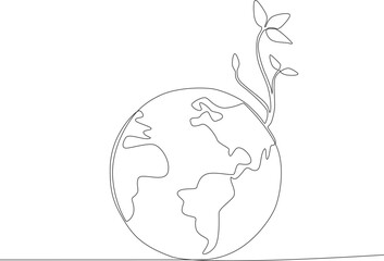 A plant grows on earth. World environment day one-line drawing