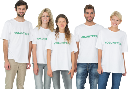 Group portrait of happy volunteers
