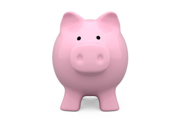 Pink piggy bank over white background