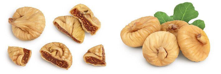 dried fig isolated on white background with full depth of field. Top view. Flat lay