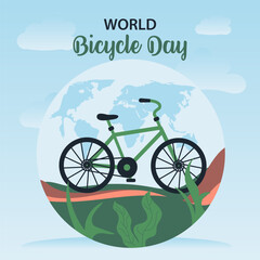 Fototapeta na wymiar World Cycle Day Illustration With Nature and World Map Creative Concept Art For Banner and Social Media Post