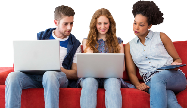 Creative team using laptops and digital tablet