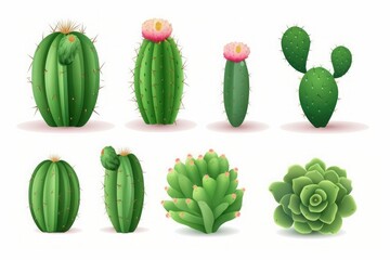 Set of tropical different cacti isolated on white background. Generative AI