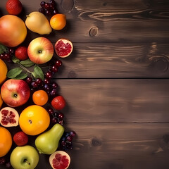 Obraz na płótnie Canvas Fruits On Wooden Table. Generative AI
