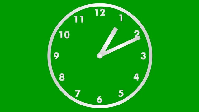 Animated clock. silver watch. Hands of the clock turn quickly. Concept of time, deadline. Looped video. Vector illustration isolated on green background.
