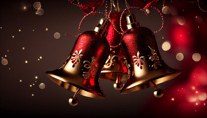 Christmas decoration - Red Glittered Bells jingling, Generative AI