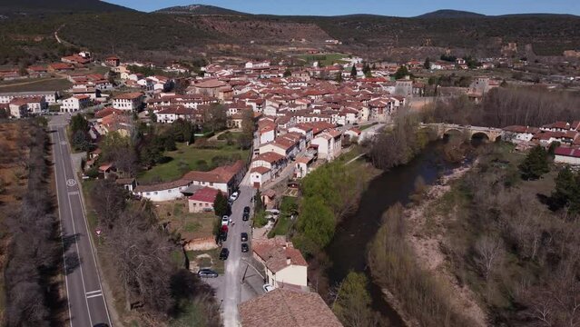 Aerial view of the medieval town of Covarrubias in Burgos