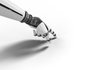 Foto op Plexiglas Silvered cyborg hand gesturing © vectorfusionart