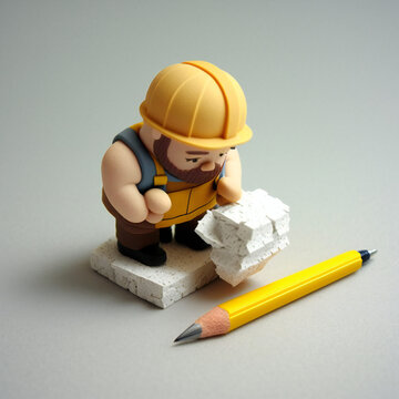 construction Tiny cute isometric clay worker