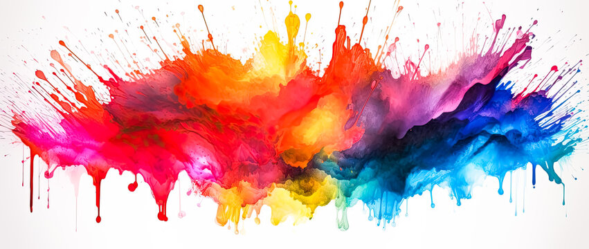watercolor rainbow splash, rainbow splashes, spray-paint style, color field. Generative AI.