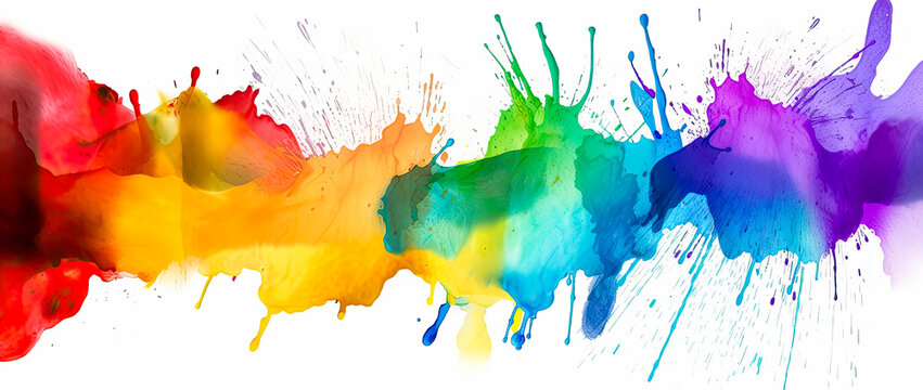watercolor rainbow splash, rainbow splashes, spray-paint style, color field. Generative AI.