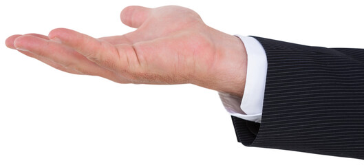 Businessman with wrist watch and hands out