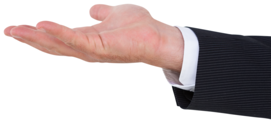 Businessman with wrist watch and hands out