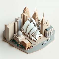 Tiny clay isometric asset cute white background Sidney monument city 