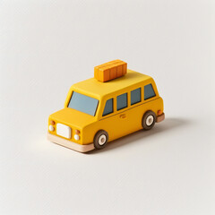 Tiny clay isometric asset cute white background city cap ny yellow car cab