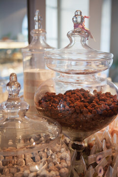 Chocolate Truffles In A Glass Jar At Cafe Demel; Salzburg, Austria