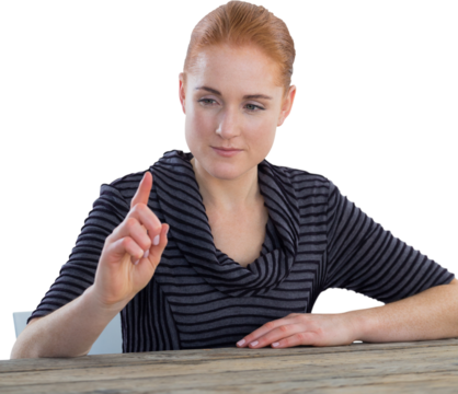 Businesswoman using invisible screen - Powered by Adobe