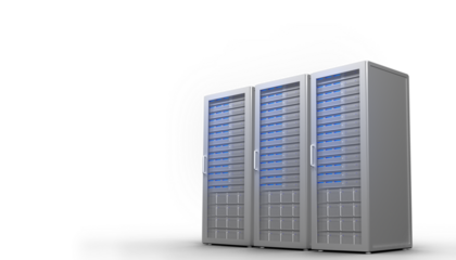 Three digital grey server towers