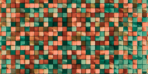 Fototapeta premium Colorful abstract geometric 3d background with different elements and colors for your design. Abstract shapes from tetris game. 3d rendering illustration