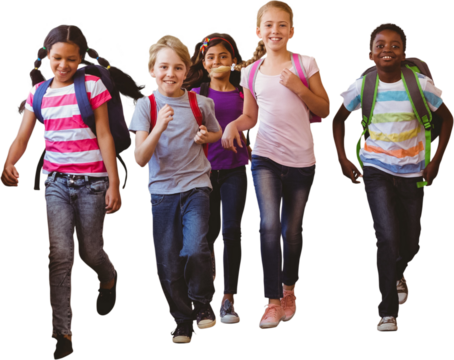 School kids running in school corridor