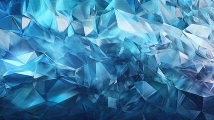 3d render, abstract blue crystal background, faceted gem, wide panoramic polygonal wallpaper, macro panorama, iridescent texture, Generative AI. - obrazy, fototapety, plakaty