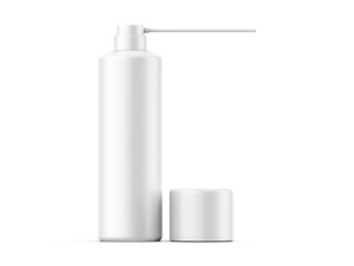Blank aerosol spray can with straw pipe template mockup, 3d render illustration.