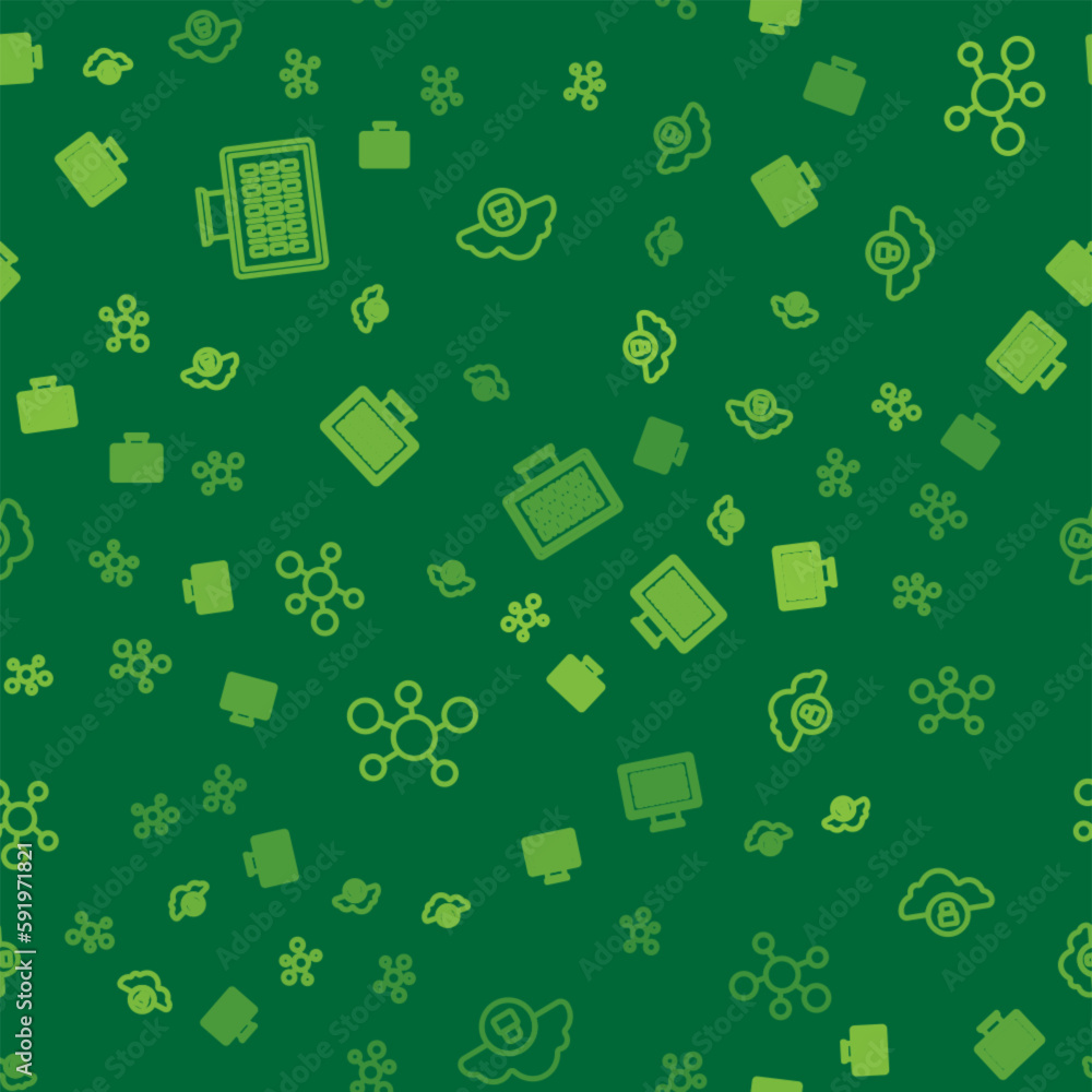 Poster set line binary code, mind map infographic and cloud computing lock on seamless pattern. vector