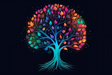 abstract tree with colorful flowers, tree logo, tree design