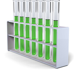 Test tubes with chemical solution in rack