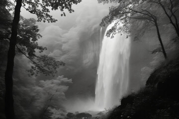 waterfall in the fog - AI-Generated